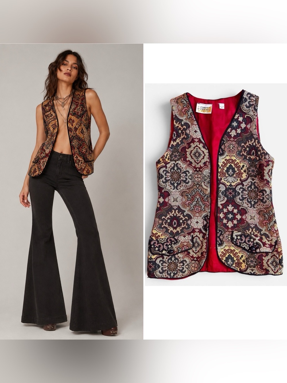 Vintage 1970s Tapestry Vest XS Hippie Festival Prairie Campus Casuals Boho Kilim